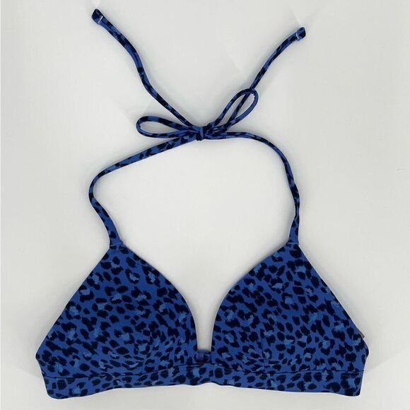 Aerie Lightly Lined Leopard Print Triangle Bikini Swimsuit Top Blue Women Medium - Picture 1 of 4